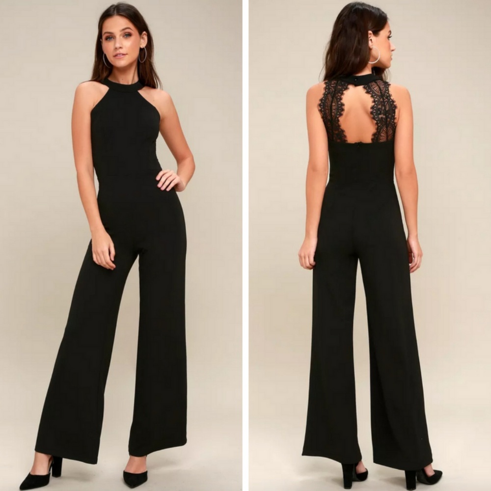 BLACK LACE OPEN BACK JUMPSUIT
